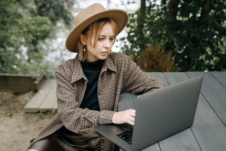 a woman with a laptop