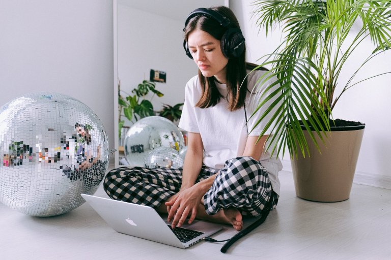 a woman with a laptop