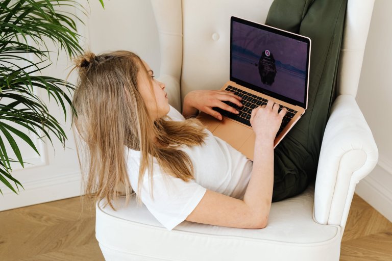 a woman with a laptop