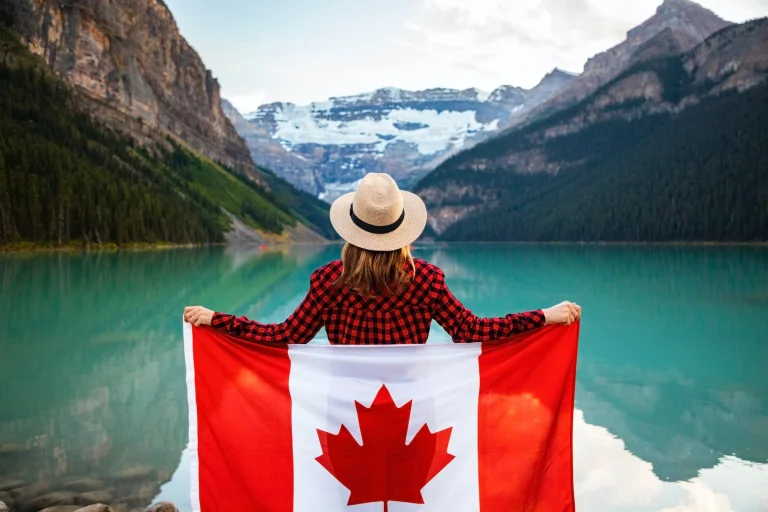 a woman with a Canadian flag