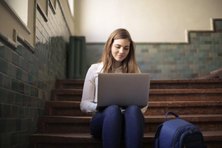 a woman with a laptop